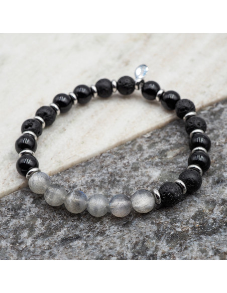 "Forge d'Ébène" - Labradorite - Tourmaline noire - Pierre de lave